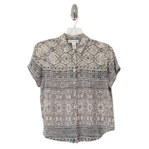 Jones New York Vintage Women’s Neutral-Toned Geometric Print Blouse Size 8